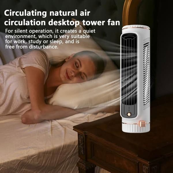 Stille tårnventilator, luftkøler, aircondition, tårnventilator, 3 hastigheder, USB genopladelig, grøn