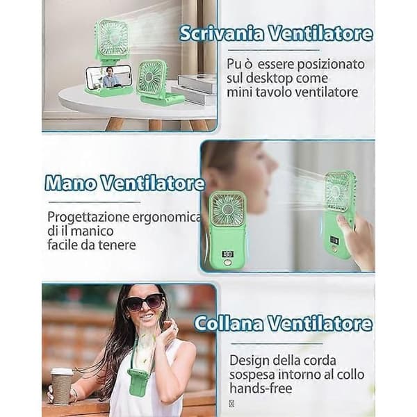 Mini bærbar ventilator, foldbar og USB genopladelig, 3 hastigheder, kraftfuld, ideel til kontor- og udendørsbrug (mørkegrøn)