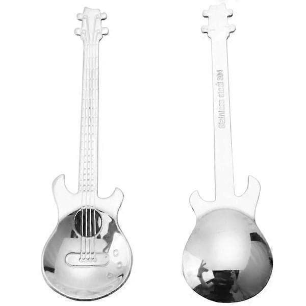 Guitar kaffeske 6-pak sød ske rustfrit stål teske røreske Guitarform (sølv
