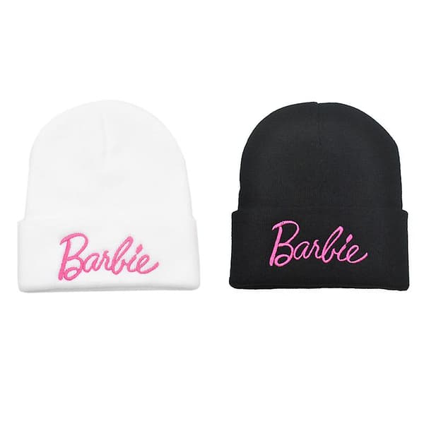 Nya Barbie Broderade Stickade Mössor För Kvinnor Vinter Varma Mössor Casual Mössor Rosa