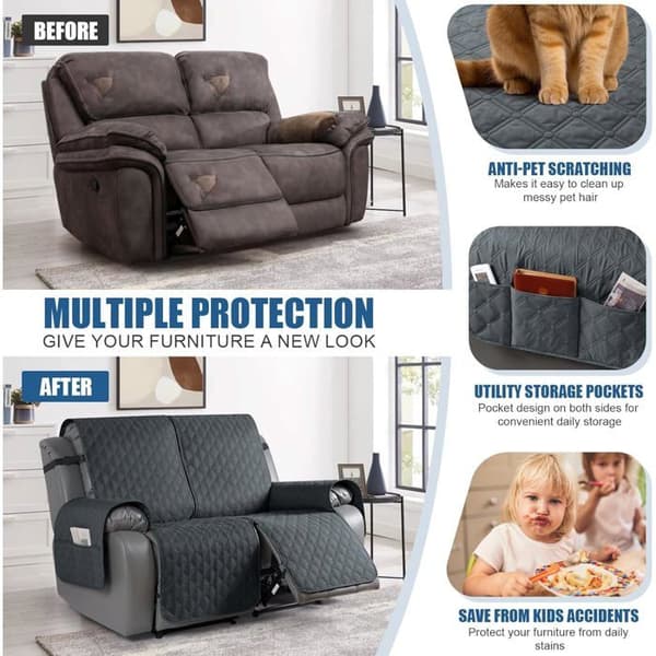 2-istuttava recliner-sohvanpäällinen, vedenpitävä, taskullinen, pestävä, tummanharmaa