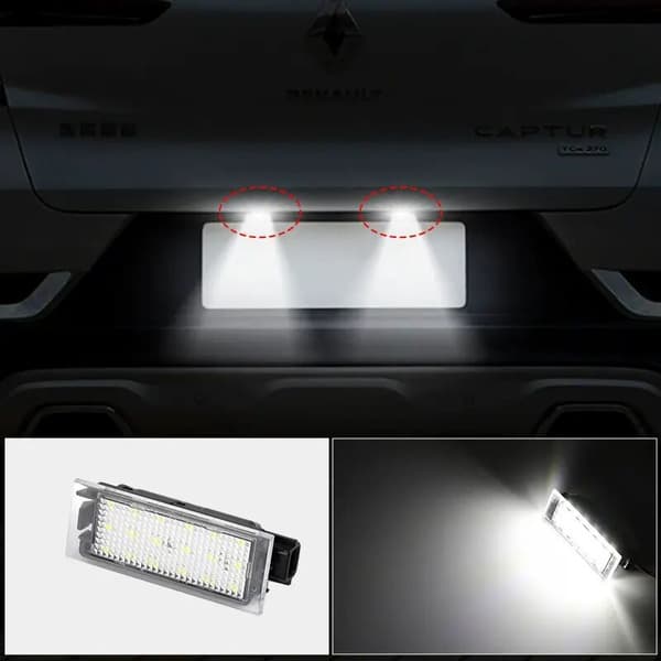Nummerpladelys, 2 stk. LED bilnummerpladelys egnet til Twingo/Clio/Megane/Lagane (18 LED-lysdioder)