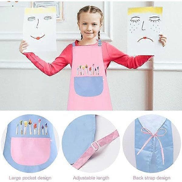 2 st förkläden för barn Målarförkläde Ålder 6-12 Vattentäta kockförkläden för köksmålning Matlagning Bakning-6045 cm (Rosa och Blå)