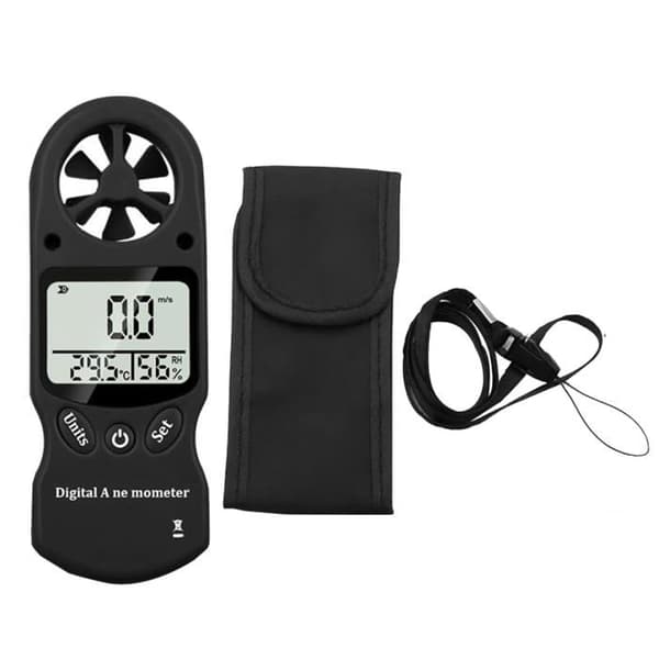 Hygrometer, drivhustermometer, hagetermometer, digitalt anemometer med LCD-skjerm og vindhastighet, svart