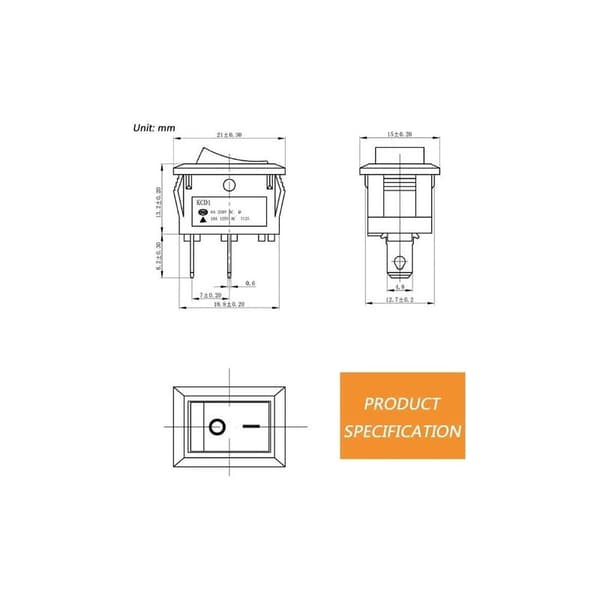 Mini T85 KCD1-101 vippebryter, 2-pins SPST vippebryter med ledninger, svart (10 stk)
