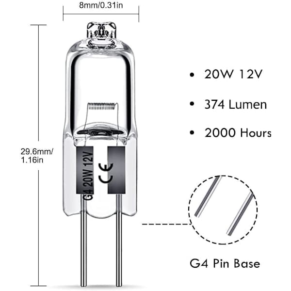 G4 halogenlamper 10W 12V - Varmhvit - 20-pakning