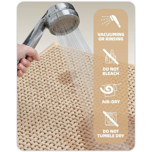 Skridsikker bademåtte 44 x 75 cm - Absorberende chenille, hurtigtørrende, vaskbar, beige