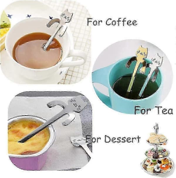 Katte dessertskeer, 4 stk. små teskeer, søde kaffe-espresso skeer i rustfrit stål til te, sukker, kage, is, service