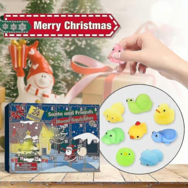 24 stk. diverse søte Mochi-dyr squishy-leker - 2026 adventskalender julekalender for barn