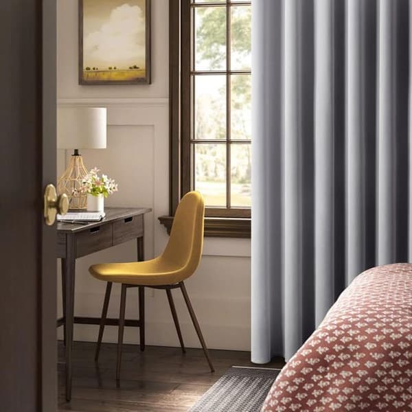 Termisk mørklægningsgardin 132x213cm 100% polyester øjer, lysegrå, stue/soveværelse