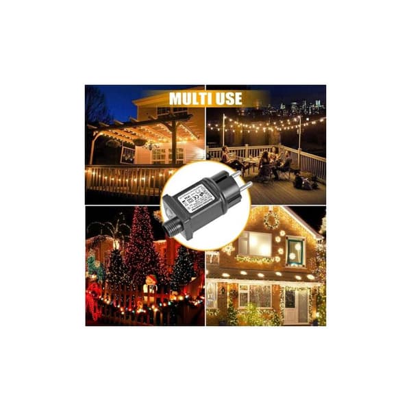 2-delt 24V 6W LED strømforsyningstransformator, IP44 lavspent blinkende driveradapter med 8 moduser, timer og minnefunksjon for lyslenker