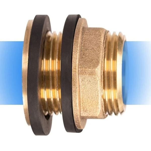 stk. Messing tankindløbsfitting 3/4\" (hul) – 1\" udv. med 4 gummipakninger, 39 mm