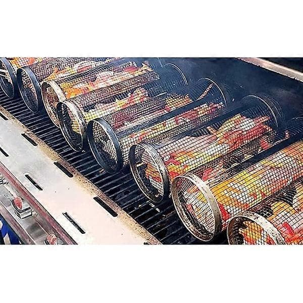 BBQ Rullende Grillkurv, 1 Styk Cylindrisk Grillkurv i Rustfrit Stål Trådnet 20*9*9CM