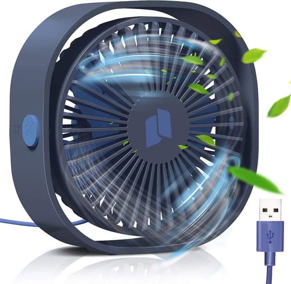 USB-fläkt - Mini - Blå - Tyst - 3 Hastigheter - USB Uppladdningsbar