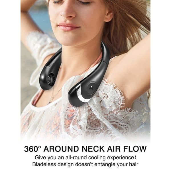 Genopladelig USB Halsventilator - 5000mAh - Moderne Sort - Bærbar