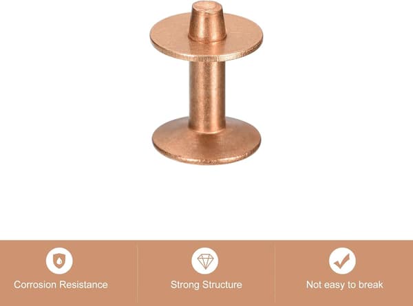 10 set kopparnitar och brickor, 10x3,3x14mm solida kopparnitar för läder DIY hantverkstillbehör, kopparton