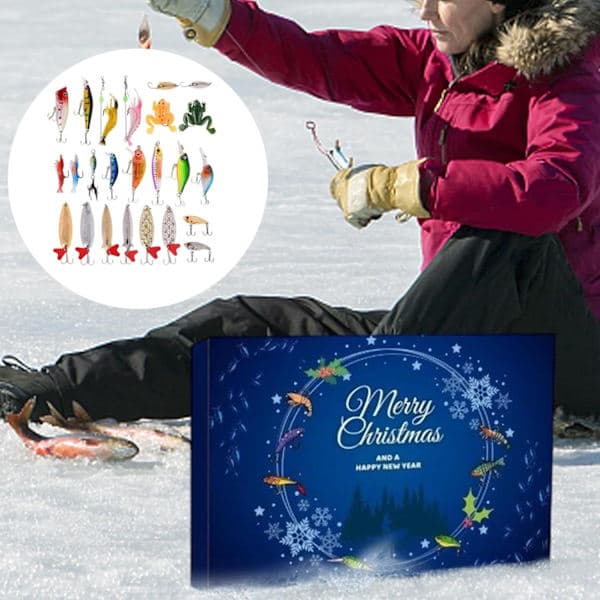 Fiskekalender 2025, 24-dagers nedtelling med fiskesluk/tilbehørssett (voksne)