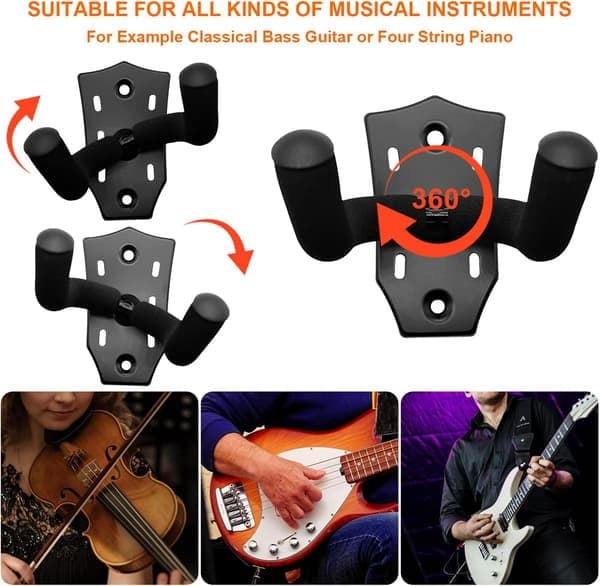 Gitarrväggfäste Hängare 2-pack, Gitarrhängare i metall med skruvar, Gitarrfäste med skyddande svamp, Gitarrhållare Lämplig för