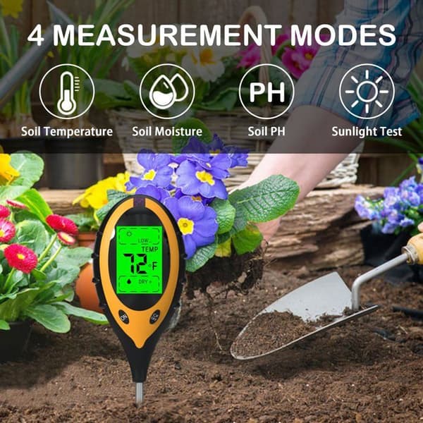 4-i-1 Jordtester: pH, Fugtighed, Temperatur, Lys - LED Display