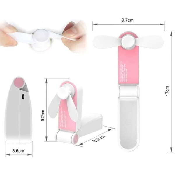 Mini Bærbar Ventilator - Foldbar - USB Genopladelig - 2 Hastigheder - Støjsvag