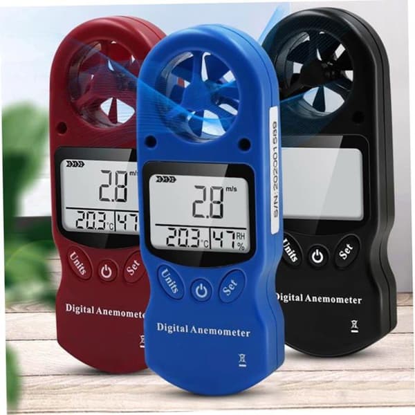 Hygrometer, växthustermometer, trädgårdstermometer, digital anemometer med LCD-display och vindhastighet, svart