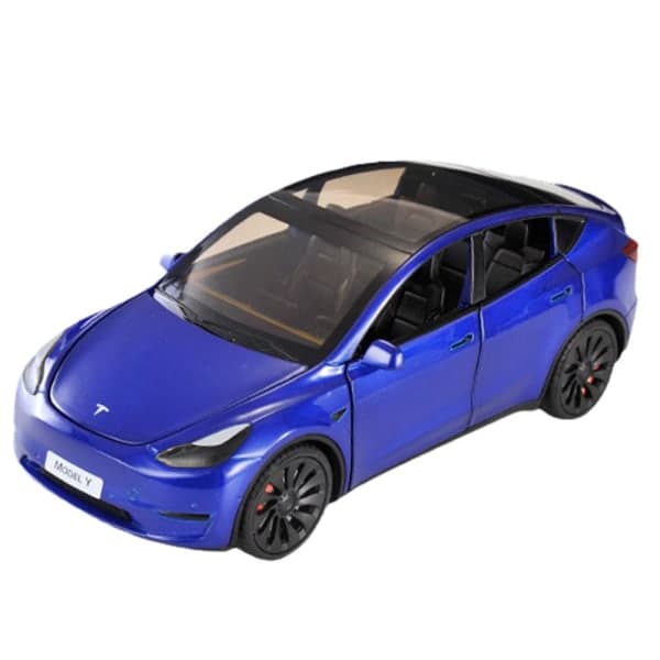 Legetøjsbil i legering til Tesla Model Y, Model Y med lyd og lys, hvid