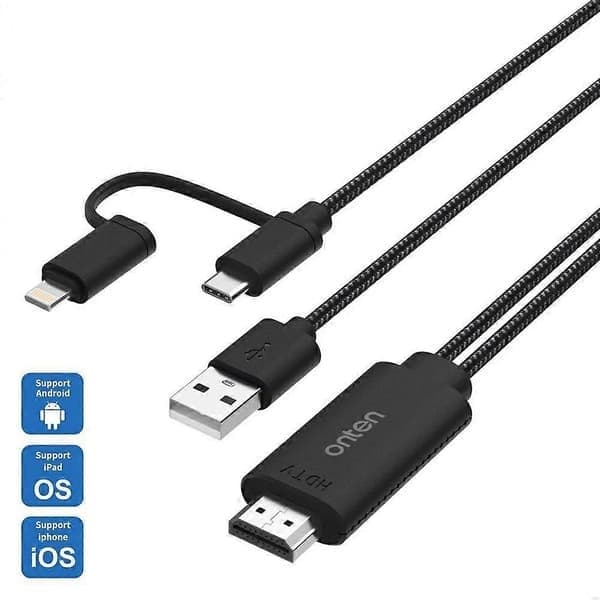 ONTEN 7537T 2-i-1 Lightning/Type-C HD kablet skjermspeilingsadapterkabel HDMI 2K videoutgangskonverterer