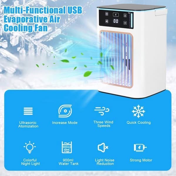 Bordsfläkt - Mini USB luftkonditionering - 900 ml - 3 hastigheter - Ultratyst