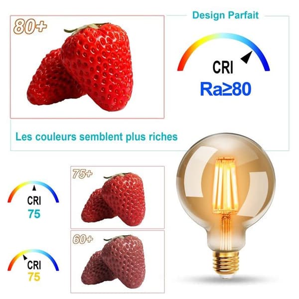 Förpackning med 4 Edison G95 E27 6W 600 lm 2200K LED-lampor i bärnstensfärgat glas - Varmvit, Ej dimbar