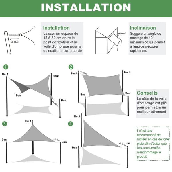 Trekantet solseil 3x3x3 m - Vanntett - UV-bestandig - Polyester