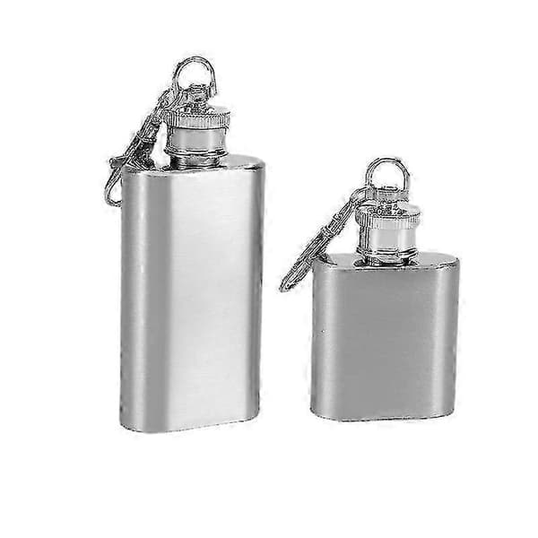 2 stk. Mini hofteflasker i rustfrit stål med nøglering (1oz+2oz)