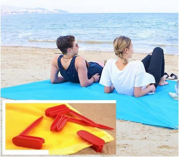 Strandhåndklefester, vindtette piknikmatteklips, teppepiknikfester, plastikkhåndkleklemmer for camping, reise, strand