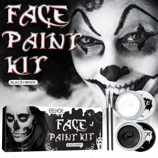 Halloween Cosplay Makeup Sort + Hvid Ansigts- og Kropsmaling Specialeffekt Makeup