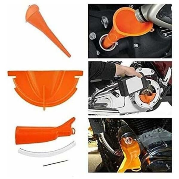 Olieaftapningstragtsæt til Harley/Fei Yu - Orange plastik - 5 dele - Håndfrit
