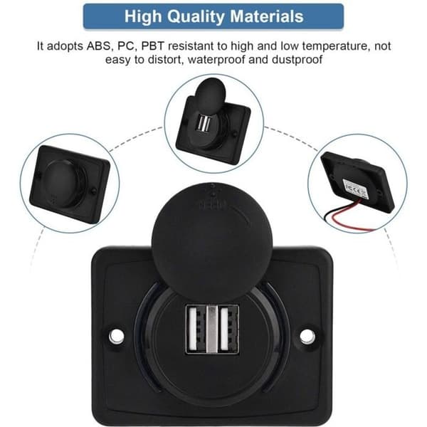 2-ports innfelt bil USB-lader - DC 12/24V - 3.1A (16W) - Vanntett LED