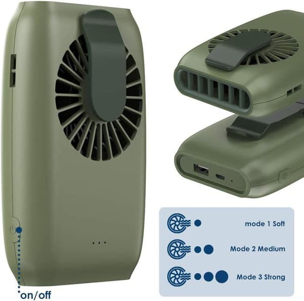 Mini USB-ventilator 2000mAh Bærbar Hængende Halsbordventilator med 3 Hastigheder - Grøn Etiket