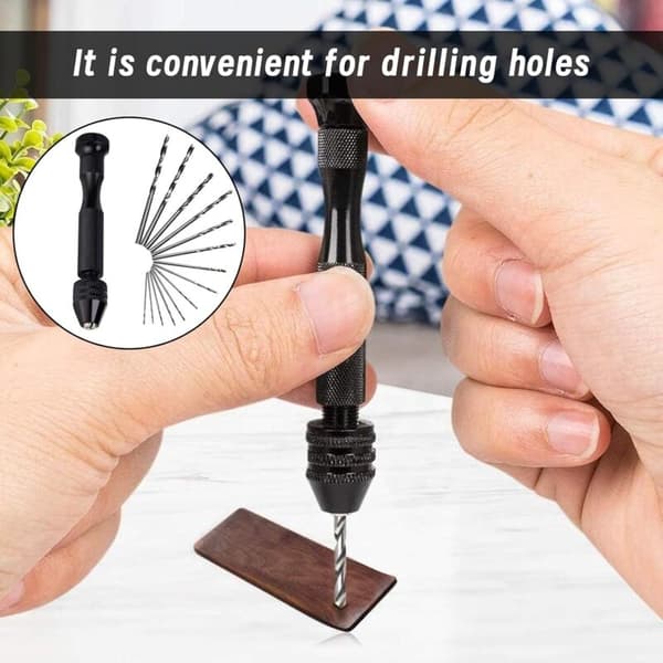 Mini håndborepatron - Med 10 spiralbor (0,8-3 mm) - Til gør-det-selv, boring af støbeharpiks, modelfremstilling, håndværk