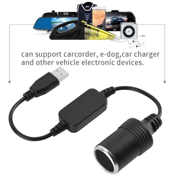 USB-savukkeensytytinsovitin (mallia ei määritelty) - 5V 2A USB-tulo - 12V 8W lähtö - Musta