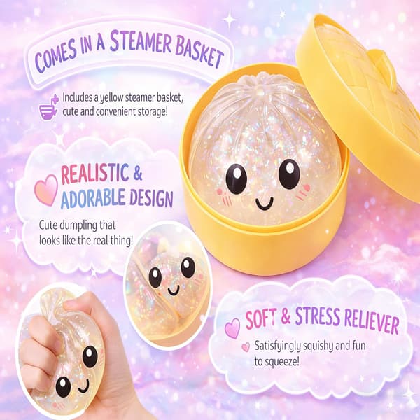 Glitter Dumpling Squishy, Mjuk Kläm Fidget Ångestlindring Sensorisk Söt Nyhet Stresslindrande Present 2-pack Blå+Lila