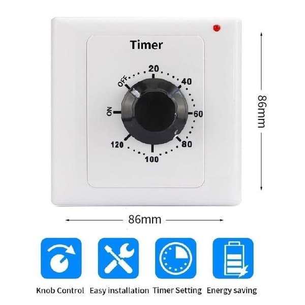 120 min Tidsbryter - AC 220V 15A - Mekanisk - Universell Veggmontering