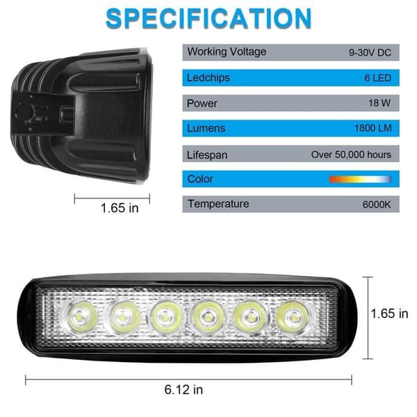12V 18W LED arbeidslys, 12V LED bil spot flom tåkelys, 9200lm arbeidslys (2 stk)