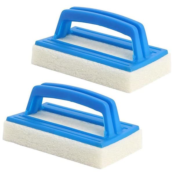 Poolsvampebørste - sæt med 2, ergonomisk håndtag, rund 14,5 x 8,7 x 7 cm, blå