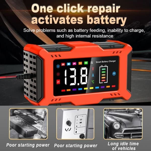 12V 6A Smart Batterioplader – Blysyre & Lithium: Start, Vedligeholdelse og Reparation, Pink