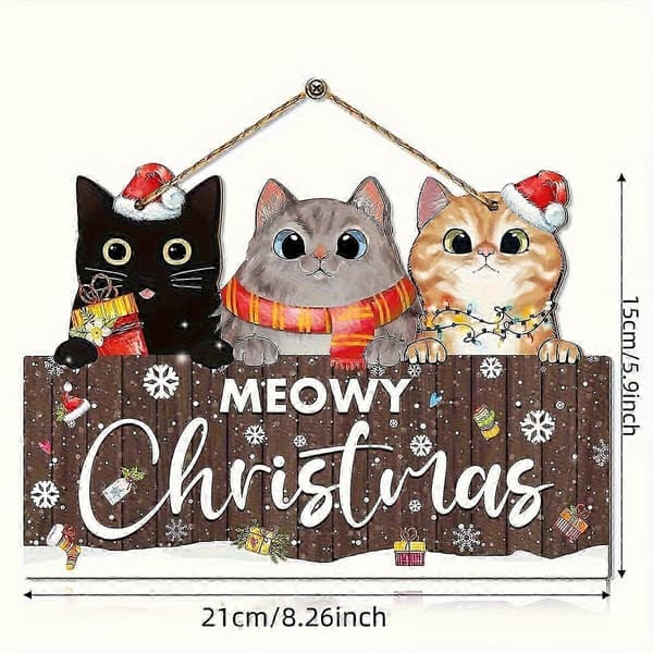 1 st 2D platt, 2D platt julgransprydnad i trä - Set med 3 katter med tomteluvor och halsdukar