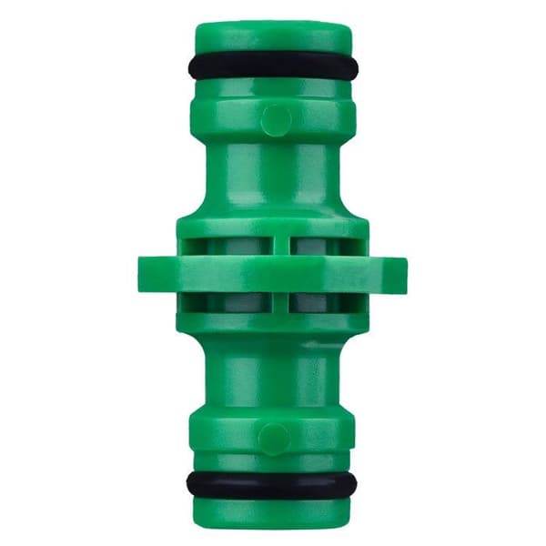 Dubbel hankoppling för slang, dubbelnippel 5×1.6 (grön) - 6-pack - Ø16 mm - robust plast