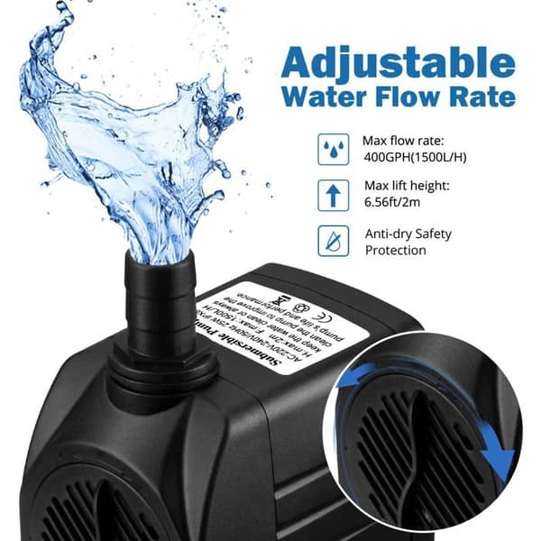 1500L/H Dränkbar Vattenpump - 25W - Ultratyst - 400 gph Flödeshastighet