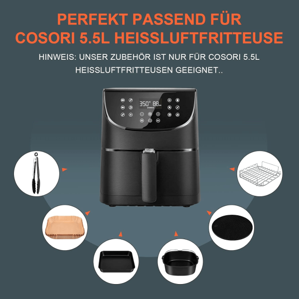 Airfryer varmluftsfrituretilbehør passer kun til COSORI 5.5L
