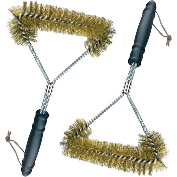2-delad 30,5 cm grillborste - mässingsborst - PP skållningsskyddande handtag - 3-lagers triangulär
