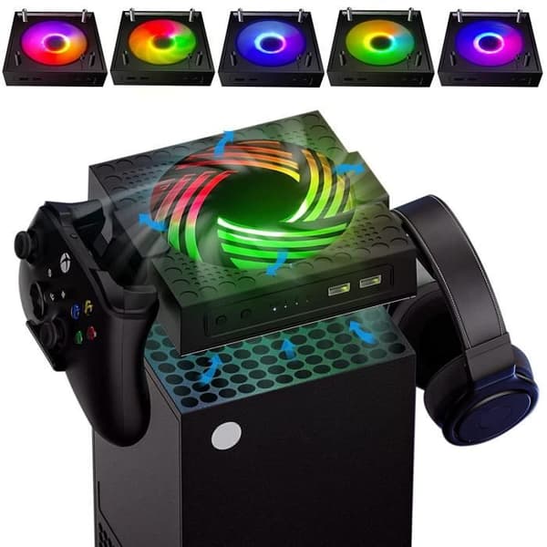 Fläkt för Xbox Series X, Kylfläkt med Automatisk Hastighetskontroll efter Temperatur, 7 LED-lampor