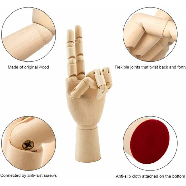 Konstdocka Hand 2 st Trä Flexibel Vänster och Höger Dockmodell Skissleksak Present 7 Tum
